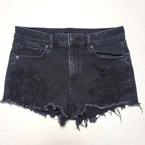 American Eagle Outfitters Pants - American Eagle Black Embroidered Hi Rise Shorts SZ 10